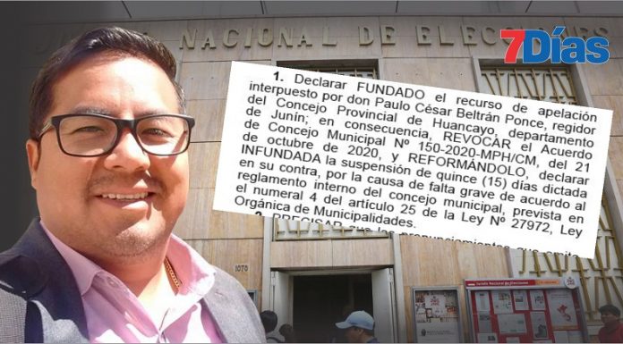 JNE declara infundada la suspensión de regidor Paulo Beltrán por falsificación de firma