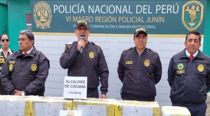 La Oroya: PNP decomisa 114 kilos de alcaloide de cocaína
