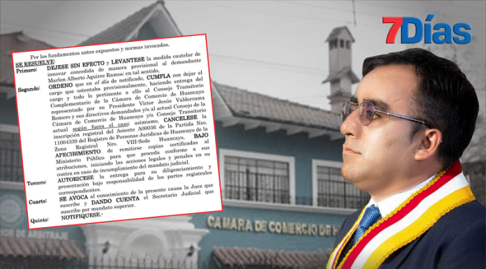 Jueza ordena a Marlon Aguirre dejar la Cámara de Comercio de Huancayo