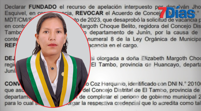 JNE declara vacancia de regidora de la municipalidad de El Tambo