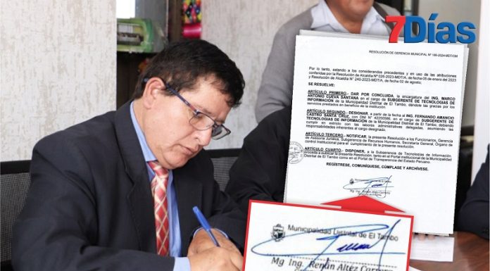 Gerente municipal de El Tambo firma como magíster pero grado no figura en Sunedu