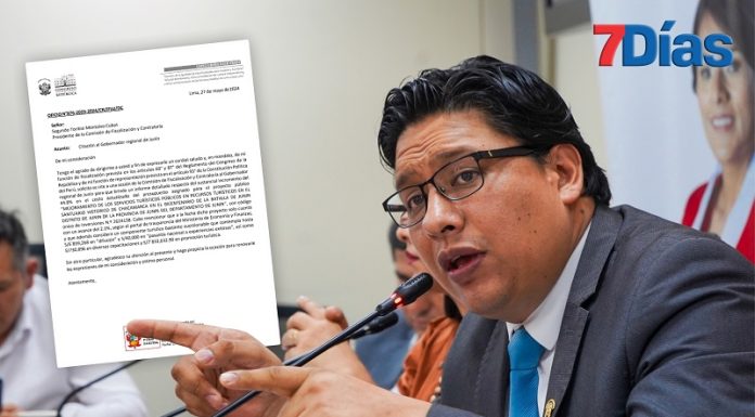 Congresista pide formalmente citar al gobernador de Junín a Comisión de Fiscalización