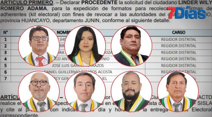 Compran kit de revocatoria contra siete regidores de oposición de El Tambo