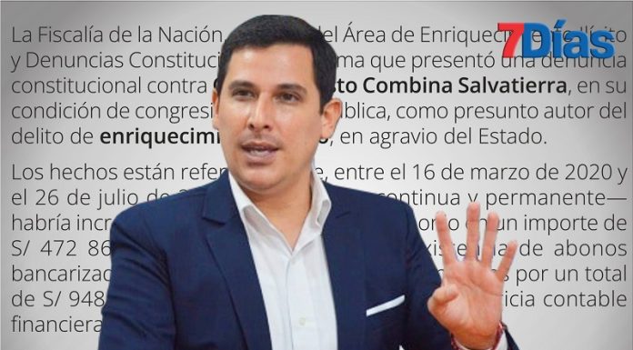 Fiscalía de la Nación presenta otra denuncia constitucional contra César Combina