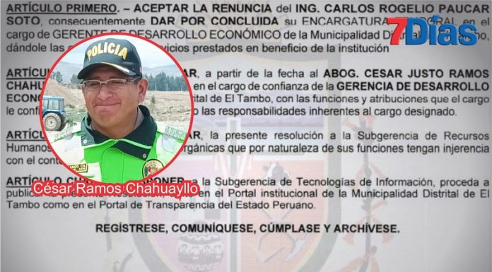 Designan como gerente a exjefe de Región Policial Junín investigado por presunta corrupción