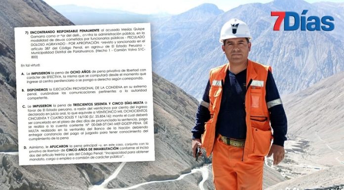 PJ sentencia otra vez al exalcalde de Pariahuanca, ahora a 8 años de cárcel