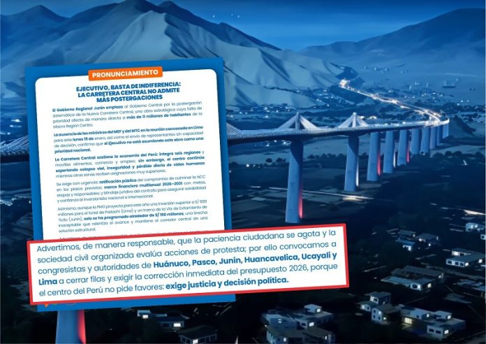 Alertan sobre una protesta macro regional para exigir más presupuesto para la Carretera Central