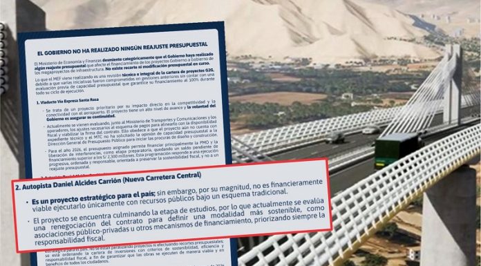 MEF confirma que no tiene recursos para financiar la Carretera Central