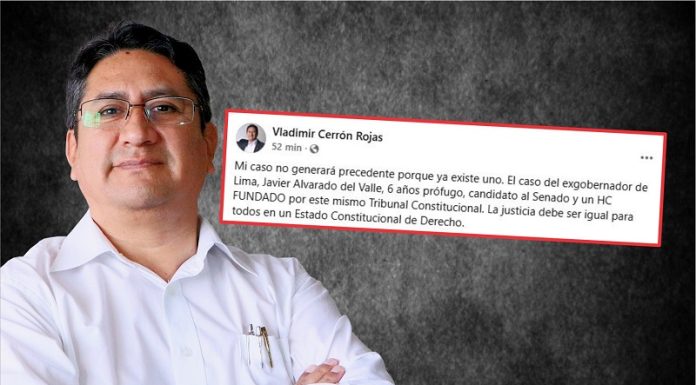 Vladimir Cerrón señala que ya existe un caso similar al suyo resuelto en el TC