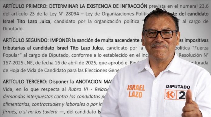 Jurado multa con 27 mil a Israel Lazo por no declarar una sentencia en su contra