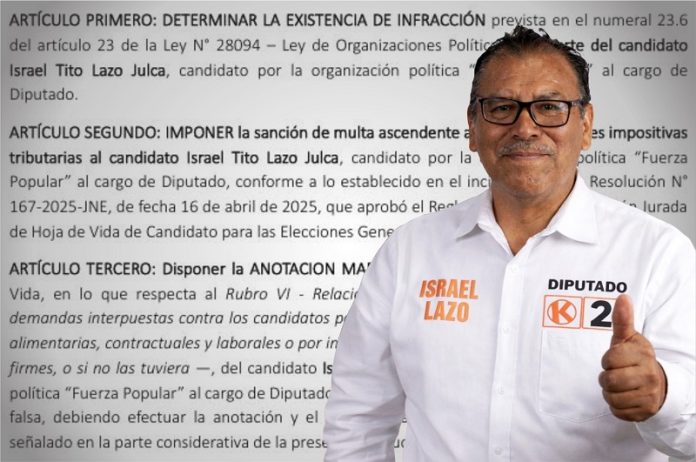 Jurado multa con 27 mil a Israel Lazo por no declarar una sentencia en su contra