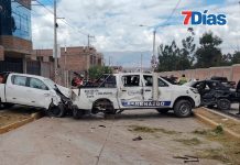 Cuádruple choque, incluido camioneta de Serenazgo, cerca al puente Cantuta en El Tambo