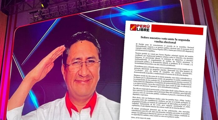 Perú Libre deja en libertad a sus militantes para votar en segunda vuelta presidencial