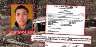 Pericia practicada en sobreviviente de Colcabamba arroja negativo para manipulación de droga