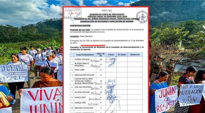 Fuerza Popular y APP, principales impulsores de proyecto que busca crear Tambo del Ene