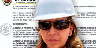 Alcalde de El Tambo, en su hora undécima, designa a Patricia Guerrero como gerente