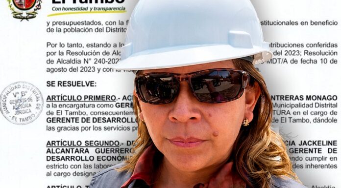 Alcalde de El Tambo, en su hora undécima, designa a Patricia Guerrero como gerente