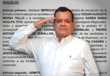 JEE declara improcedente candidatura regional de César Merea Tello de Batalla Perú