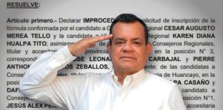 JEE declara improcedente candidatura regional de César Merea Tello de Batalla Perú