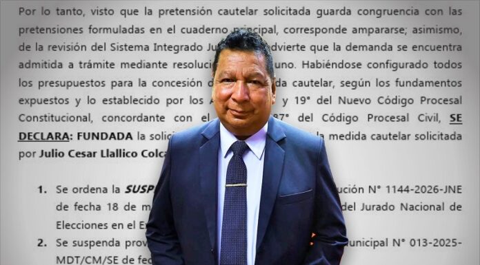 Volverá: PJ decide suspender vacancia de Julio César Llallico como alcalde de El Tambo