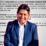 Sacan de carrera electoral a candidato a la alcaldía de Satipo, Iván Cisneros