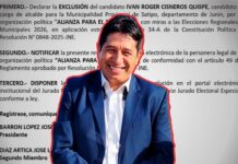Sacan de carrera electoral a candidato a la alcaldía de Satipo, Iván Cisneros